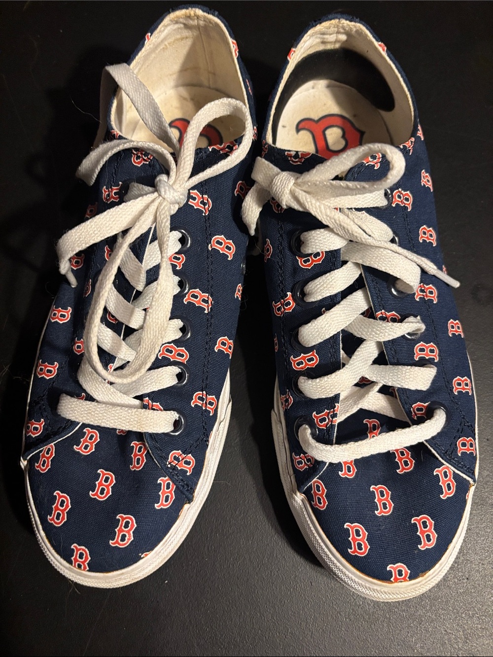 Women’s Navy Canvas Sneakers with White Laces - Team Logo Print Boston Red Sox
